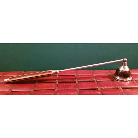 Vintage Candle Snuffer Silver Plate & Wood Set With Horn Inlays 12" Handle - Picture 2 of 6